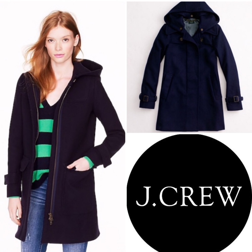 J. Crew Navy Wool Hooded Duffle Coat